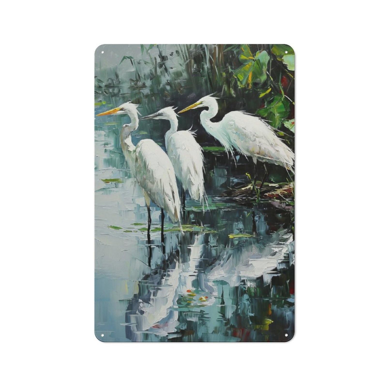 Junmoney Pond Heron Serenity Tin Wall Plaque 30X20cm With For Hobby Room Or Studio, New Home Wall Decor For Creative Interior Collectors