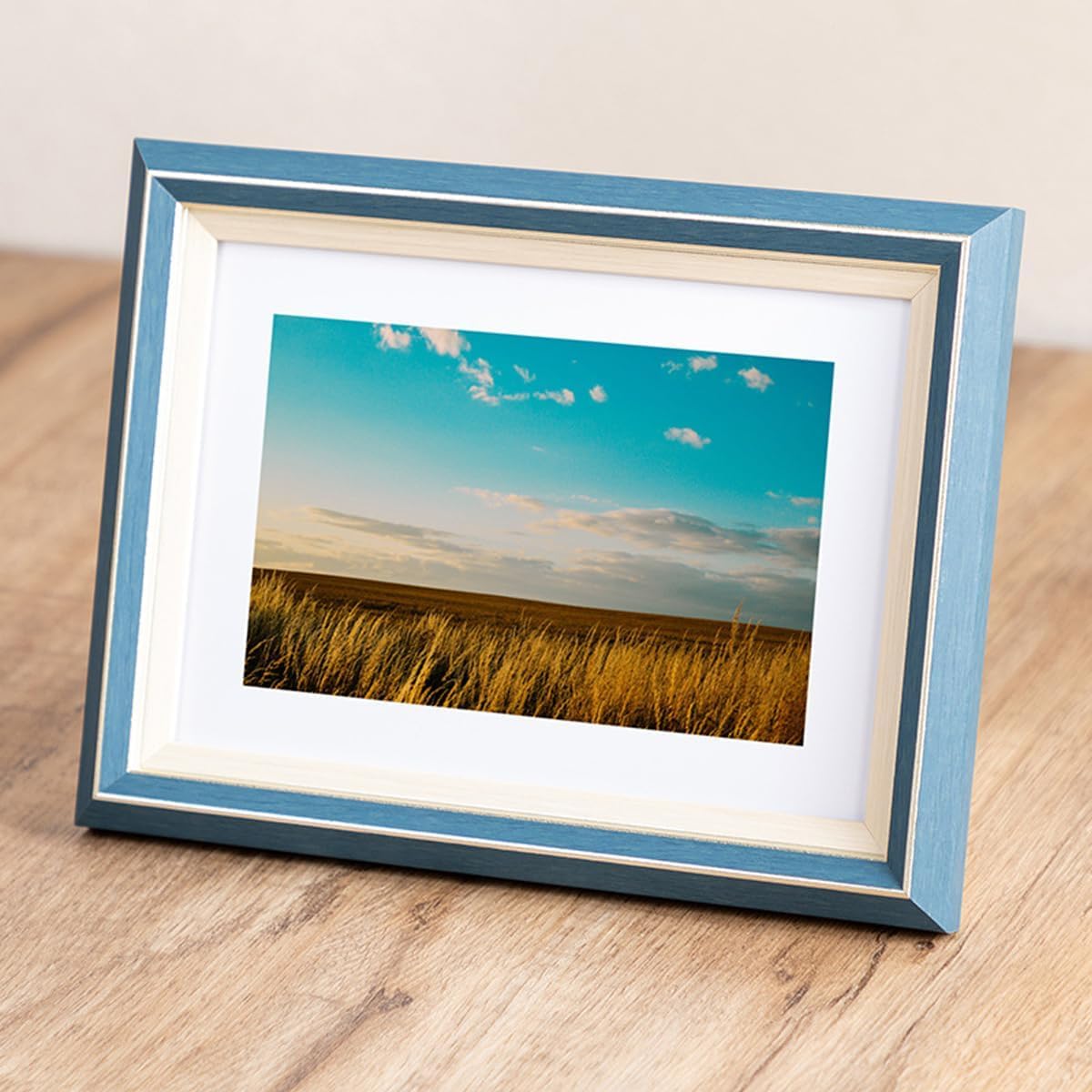marysgift A4 Picture Frame 12X8 Photo Frame for Table Top Modern Standing Wooden Picture Frame for Certificate or Noticeboard Poster with Mount to Hang Portrait or Landscape (Blue,A4) โ image 1