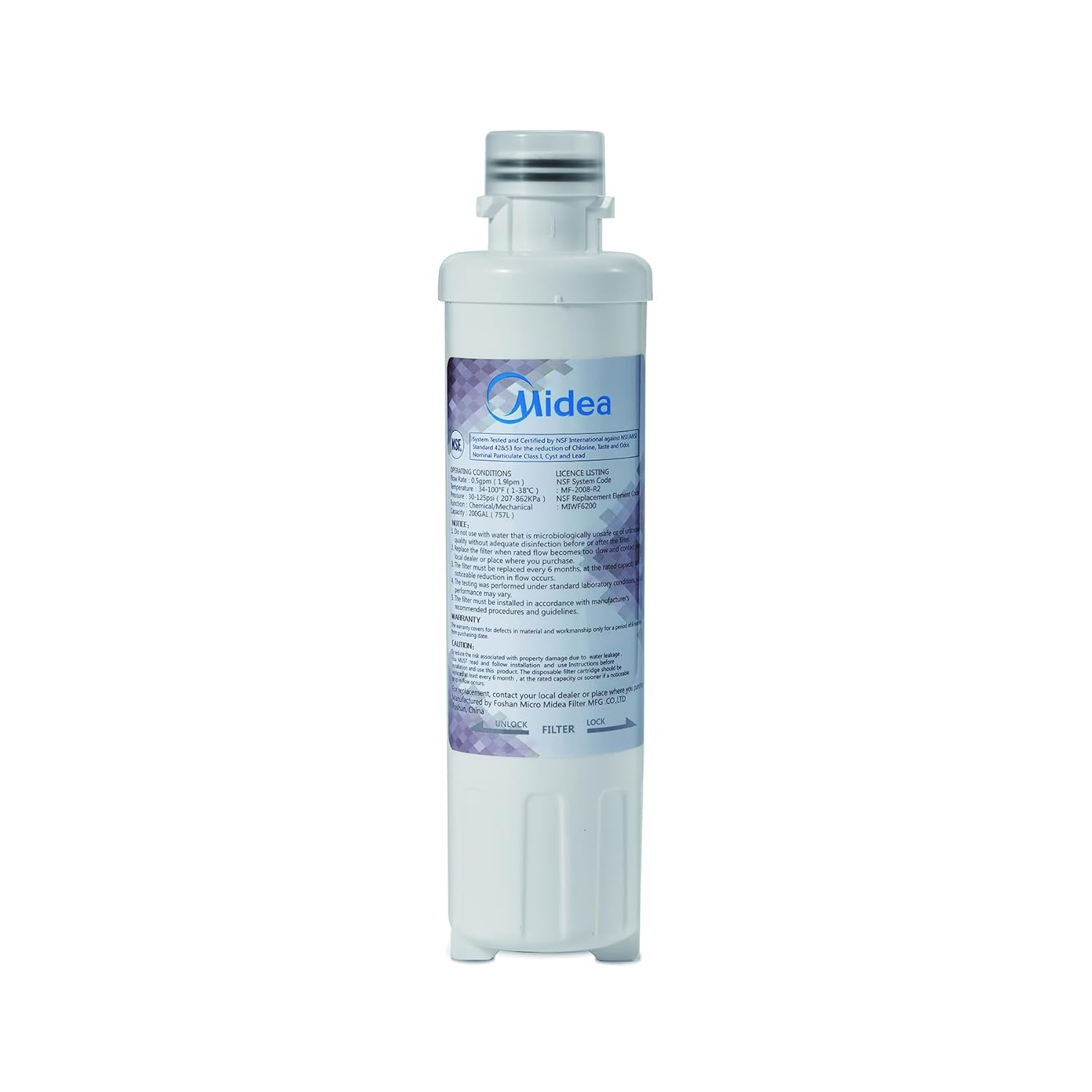 Midea MIWF6200 Twist-in Refrigerator Water Filter 200 Gallon Compatible with Midea Side-by-side Refrigerators MRS26D7AST MRS26D5AST MRQ22D7AST