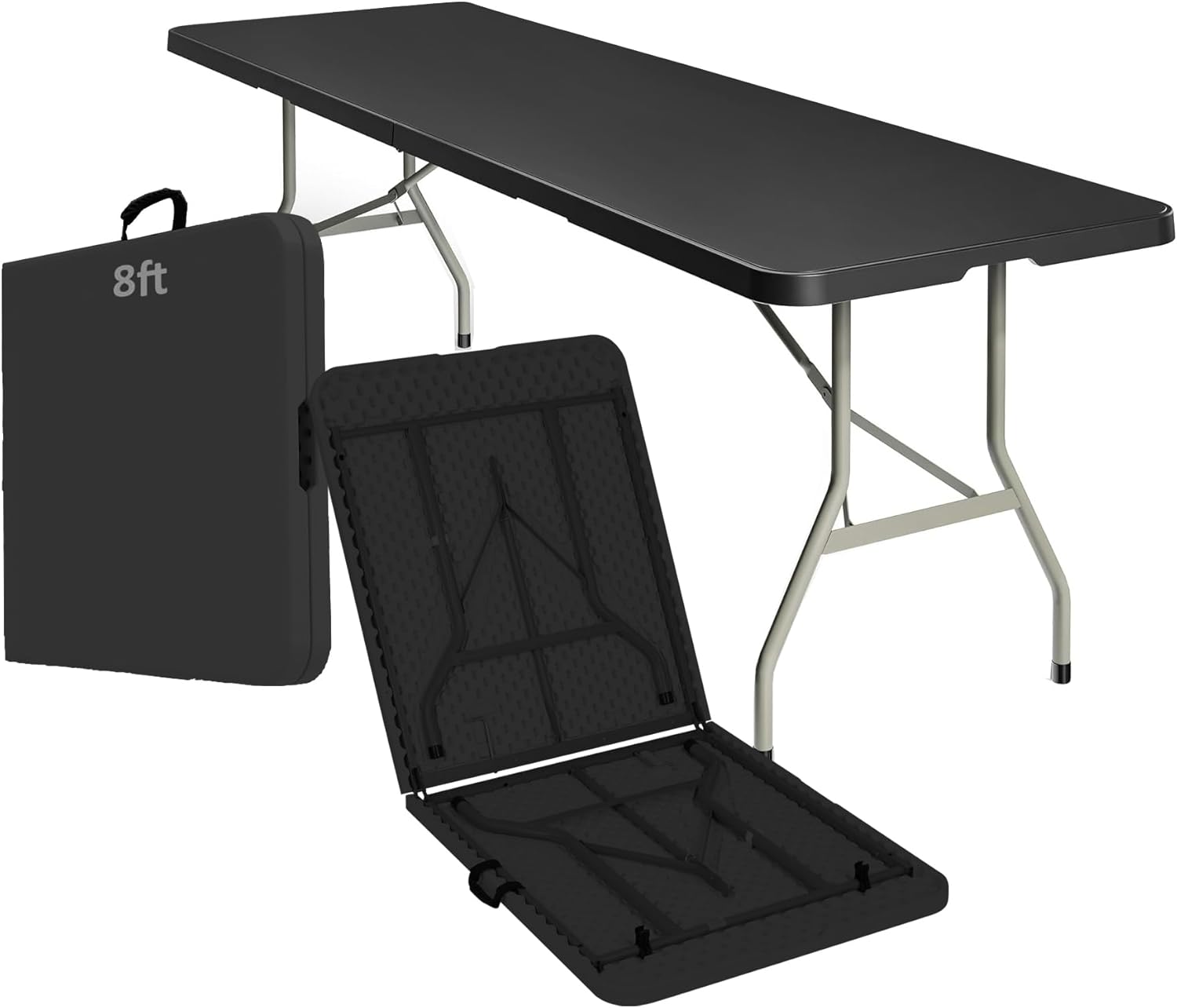 8ft Heavy Duty Portable Folding Table - Plastic Dining Table Indoor/Outdoor Black Plastic Table for Parties, BBQs, and Camping 8FT Black