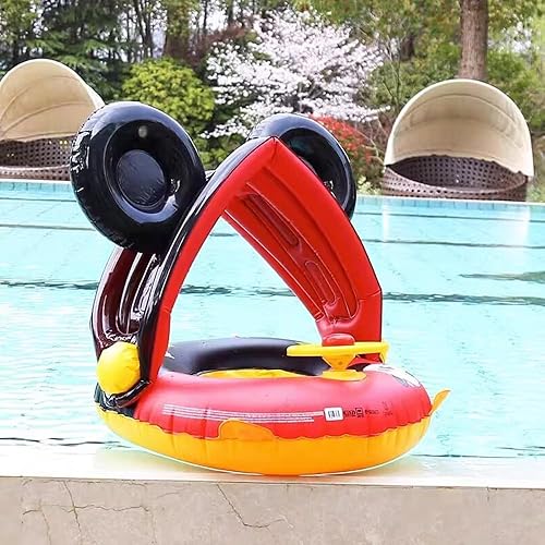Miniatura 5 de Flotadores de piscina para bebés con toldo de protección solar extraíble, bonita balsa inflable con asiento y asa, no se voltea para niños, barco,