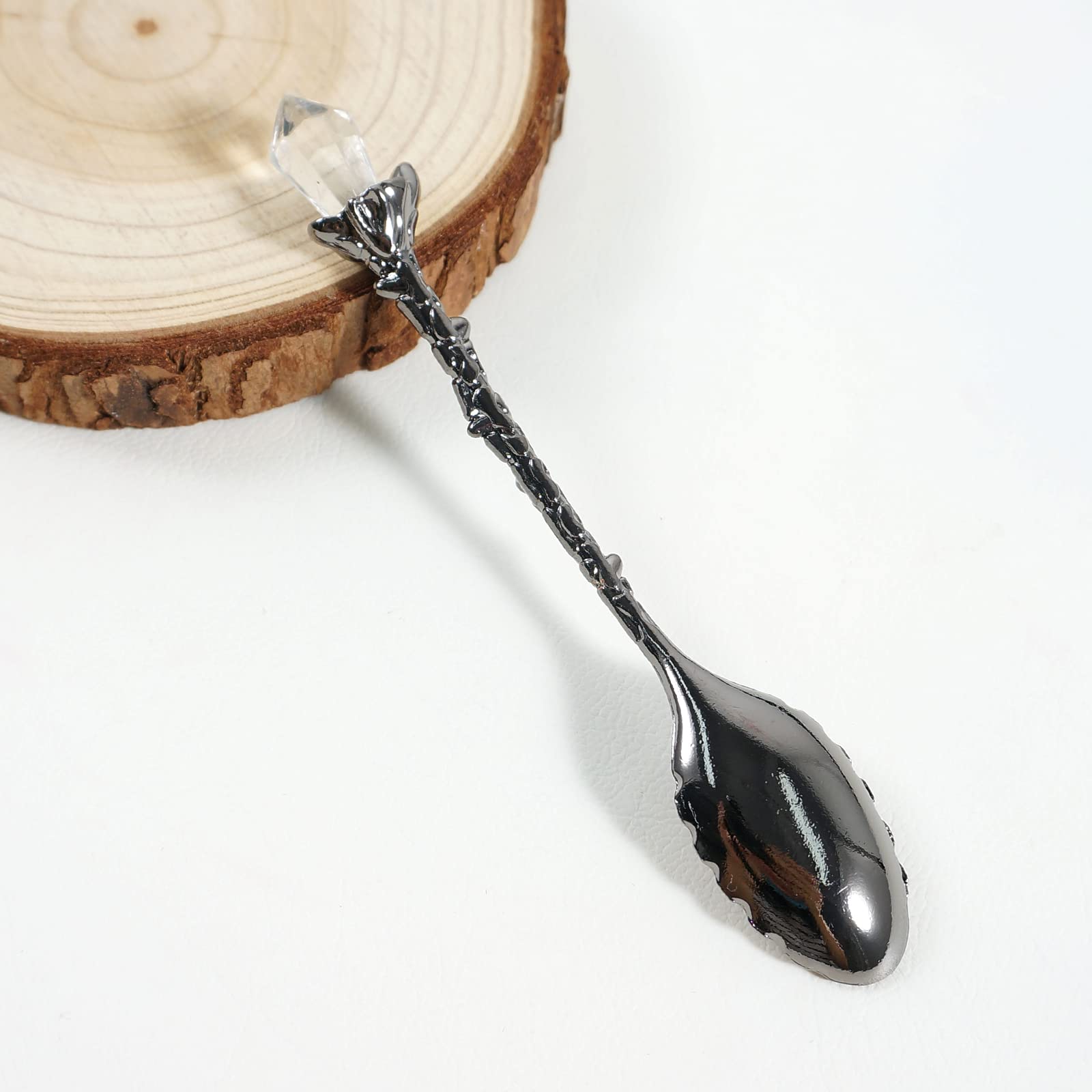 Soulnioi Vintage Carved Crystal Spoons Retro Decorative Coffee Stirring Spoons Dessert Spoons Ice Cream Spoon with White Crystal Head for Cafe Office Tableware -Dark Silver - Image 3