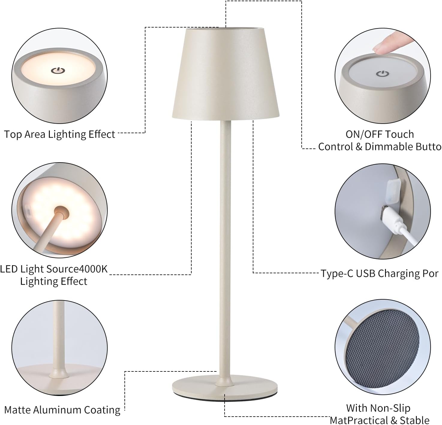 2Pack Cordless Table Lamps USB Rechargeable Simplicity Desk Lamp Built-in 4600 mAh Battery LED Battery Operated lamp with Touch Control Table lamp - Bedroom/Desk/Reading/Patio(Apricot)
