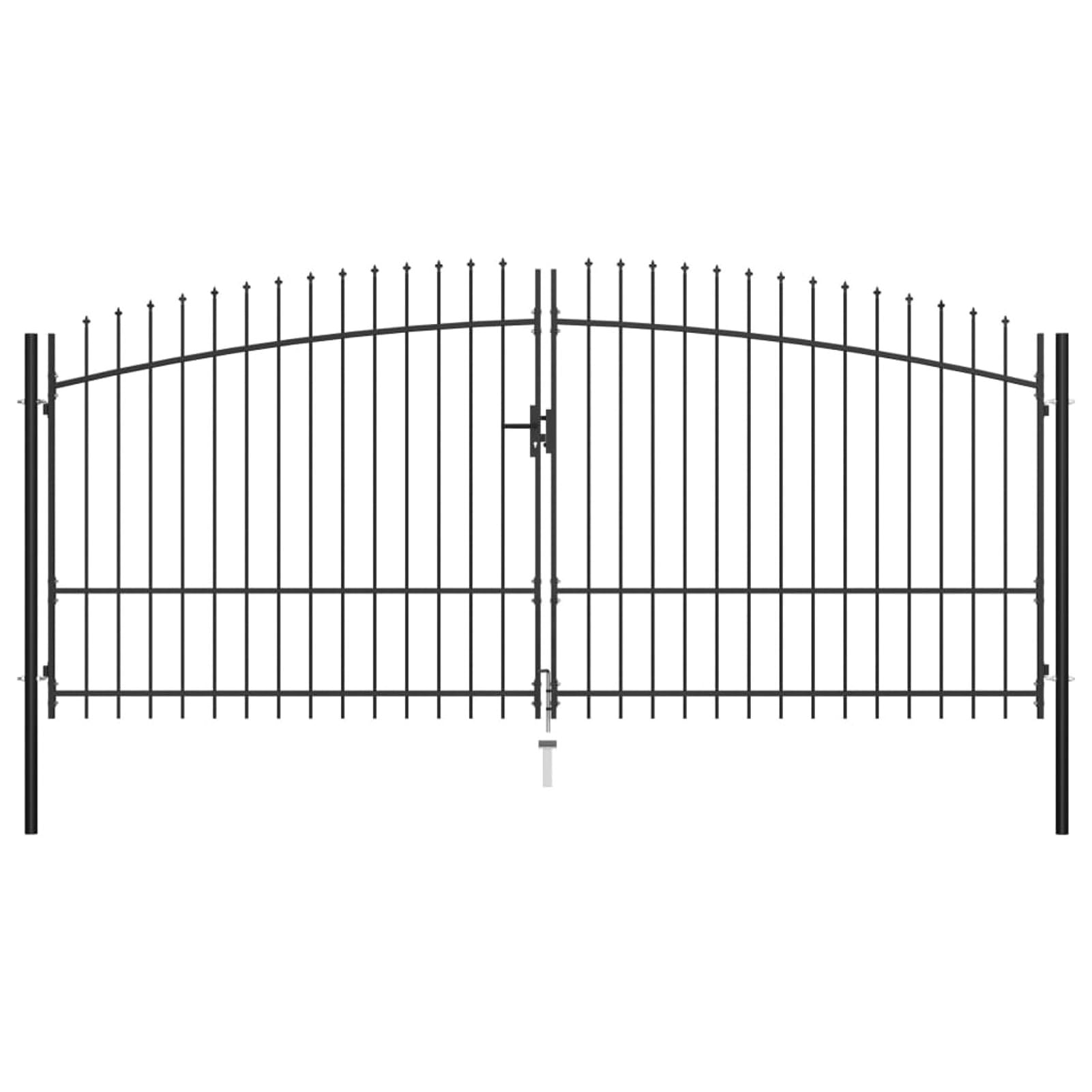 Cancello Doppio Giardino Esterno con Punte a Lancia Cacello per Recinzione Cancello in Metallo Cancello da Esterno con Chiavi -400 x 225 cm