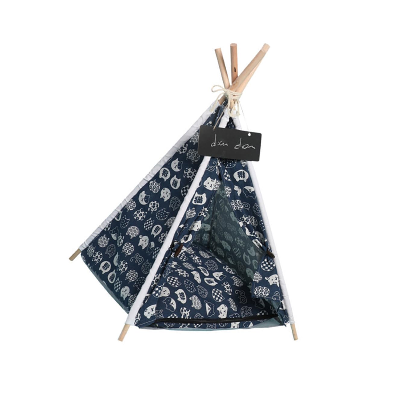 Tente amovible pour animaux lit chien chat lavable bleu marine HANABASS