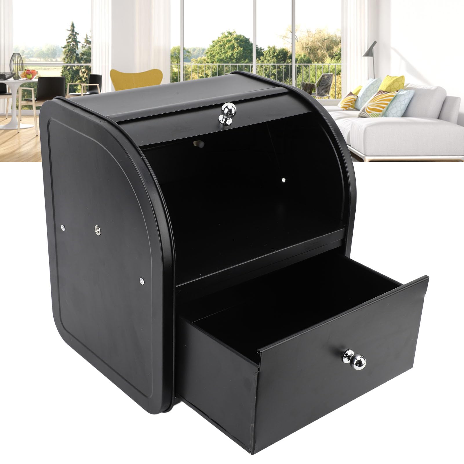 Fabater Piecz Chleb z podwójną wszechstronną warstwą, Prostym i Eleganckim Metalowym Metalowym Pojemnikiem do Przechowywania Salonu i Salonu. (Szuflada podwójna warstwa czarna)