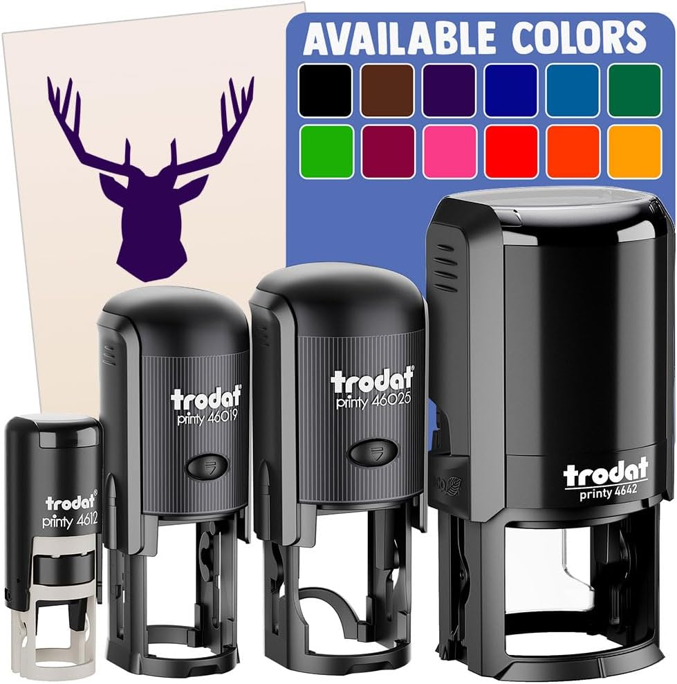 Deer Stag Head Solid Self-Inking Rubber Stamp Ink Stamper for Stamping Crafting Planners - 1-1/2 Inch Large - Black Ink