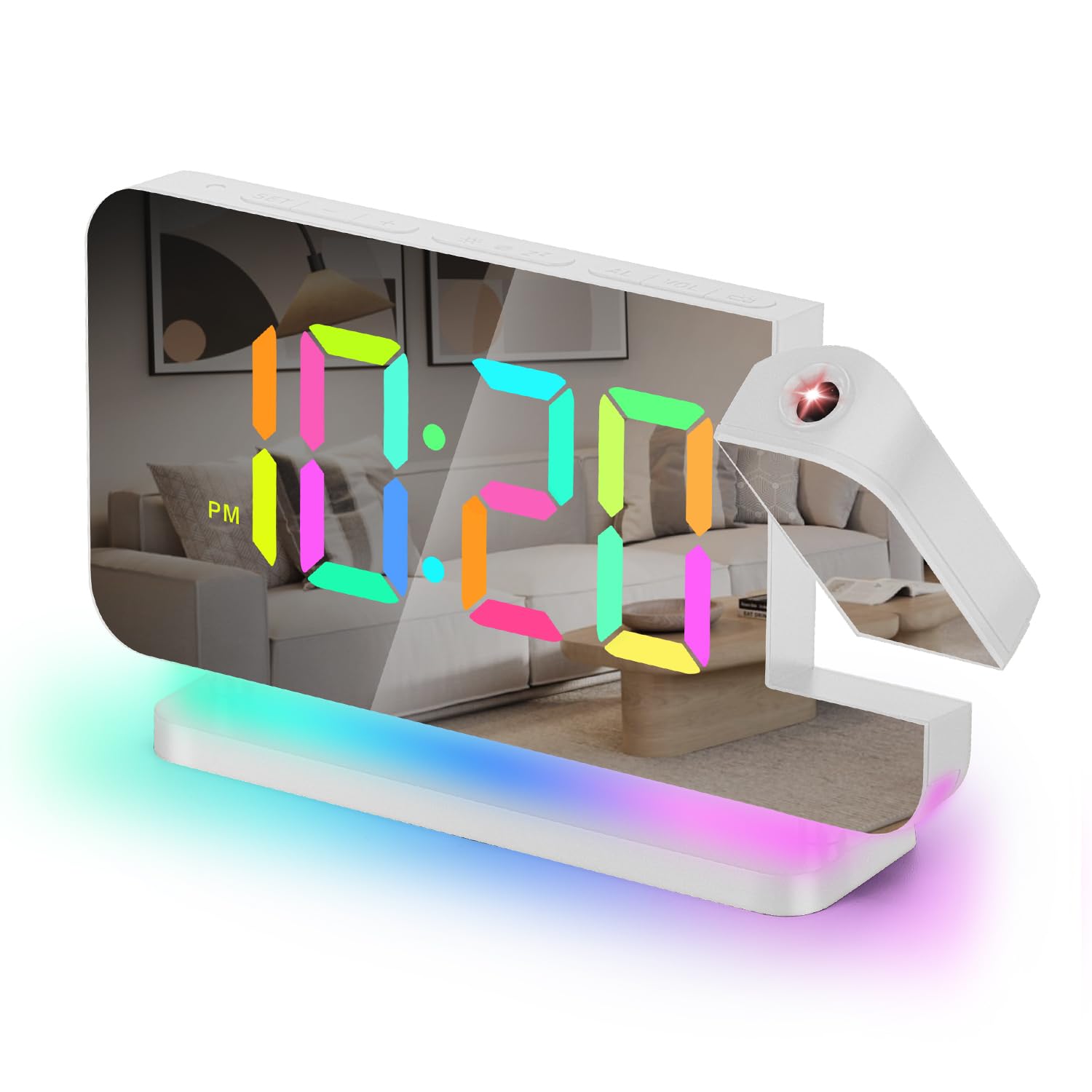 SZELAM Reloj despertador digital con pantalla LED, superficie de espejo, 3 niveles de brillo, puertos USB duales