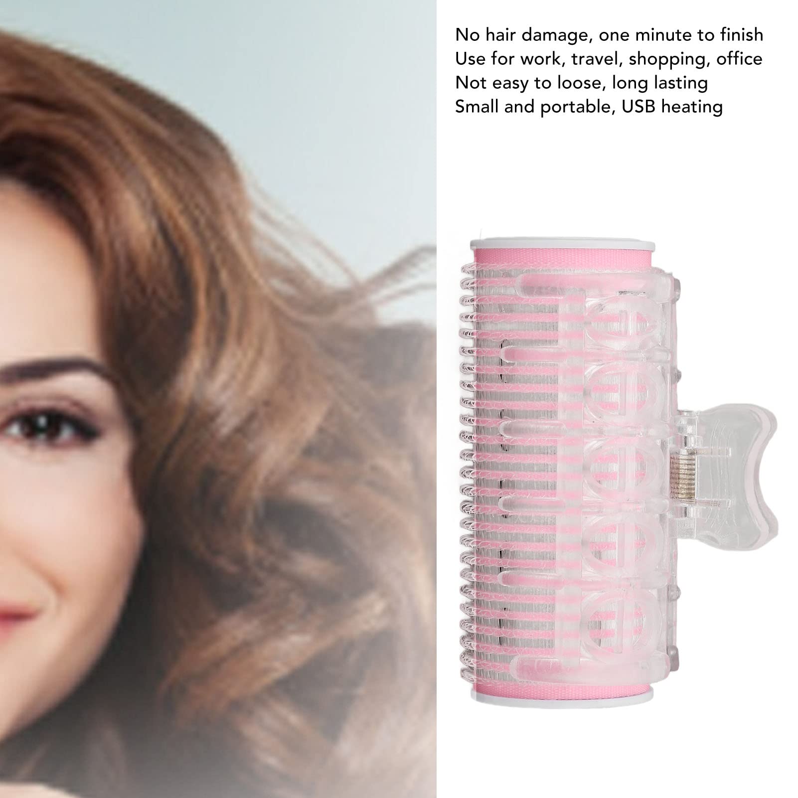 Heated Hair Roller, Fashionable Intelligent Electric Heated Roller Curling with Clip Pink for Curly Bangs Hair Inside Button Curls Pink - Image 3