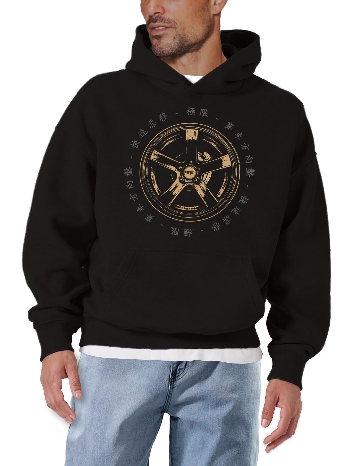 MAKAYA bluza z kapturem męska racing z motywem felgi tuning motorsport styl furious tokyo drift hoodie z nadrukiem