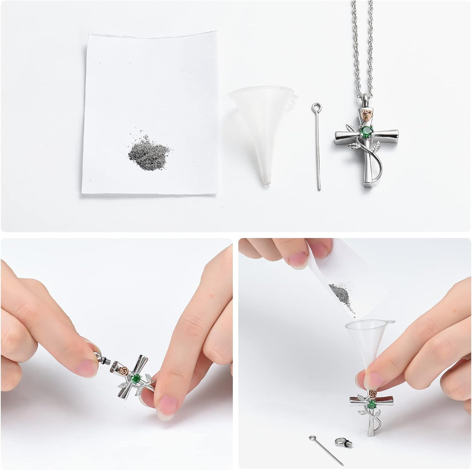 shajwo Cross Urn Necklace for Ashes Birthstone Rose Flower Cremation Jewelry for Women Gilrs Keepsake Memorial Ashes Pendant - Image 6