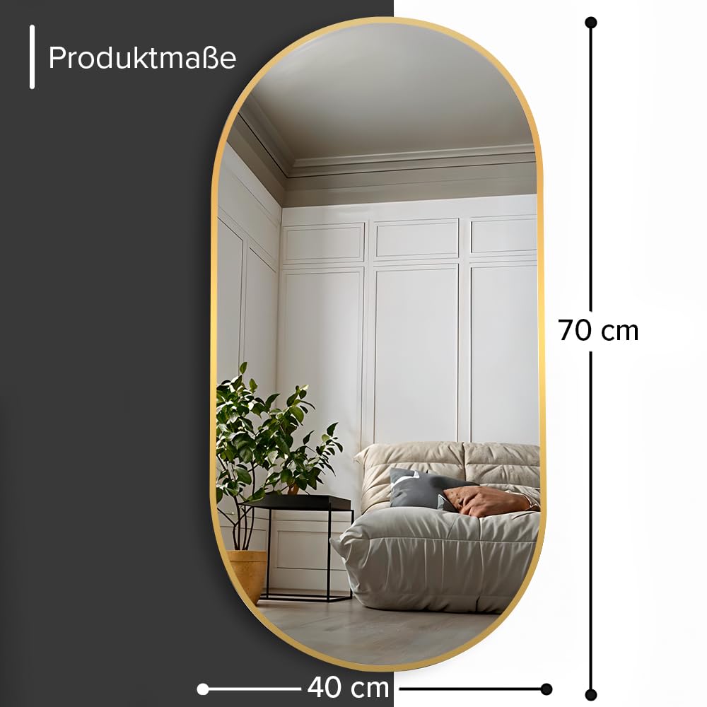 Marctani Ovaler Spiegel mit Metallrahmen - Moderner Wandspiegel oval für Badezimmer und Flur - Dekorativer Spiegel oval für Wohnzimmer und Garderobe