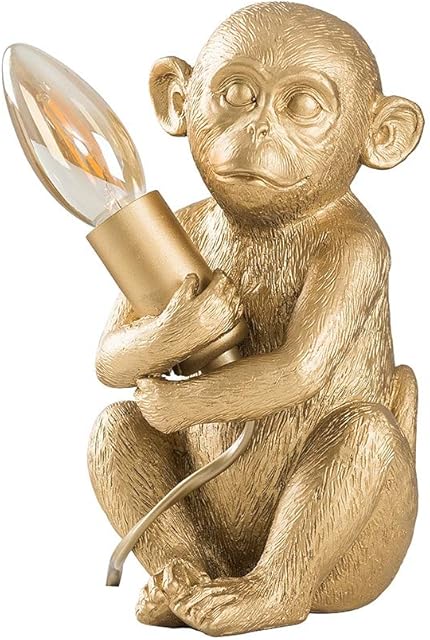 MiniSun Modern Metallic Gold Painted Baby Monkey Design Table Lamp - Complete with a 4w LED Filament Candle Bulb [2700K Warm White]