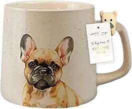 Ceramic White Dog Mug 350ML Cute Puppies Figurine Handle Novelty Tea Coffee Cup (French Bulldog)