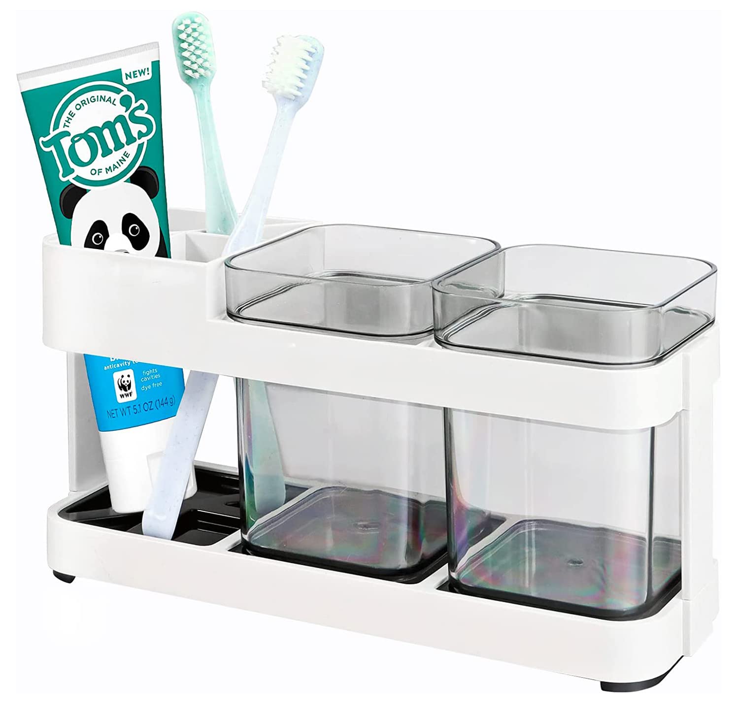 YTNCO Toothbrush Holder for Bathroom, With Cup, for Toothpaste Toothbrushes Organizing and Storing Bathroom Accessories (Double person)