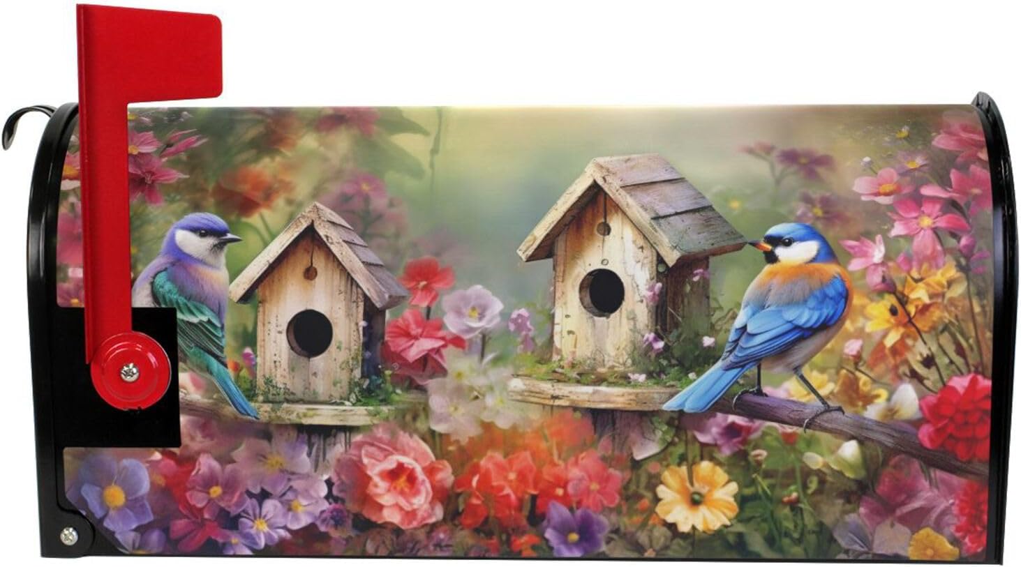 Colorful Spring Bird Birdhouse Flowers Magnetic Mailbox Cover MailWraps Garden Yard Home Decor for Outside Standard Size-18"x 20.8"