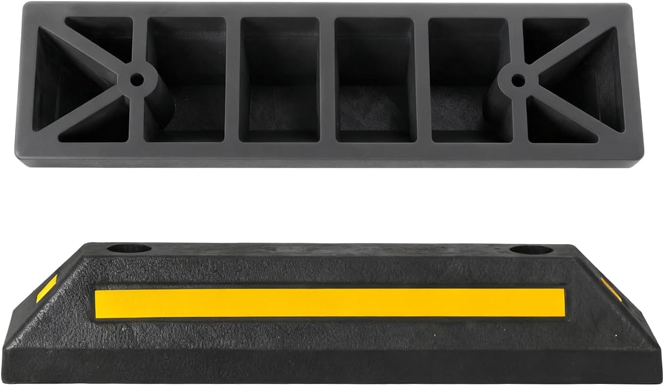 21.7 Inch Rubber Car Parking Guide Stopper for Driveways, Parking Lot Spots, and Garages, Pack of 2 Vehicle Wheel Parking Stop with Mounting Holes