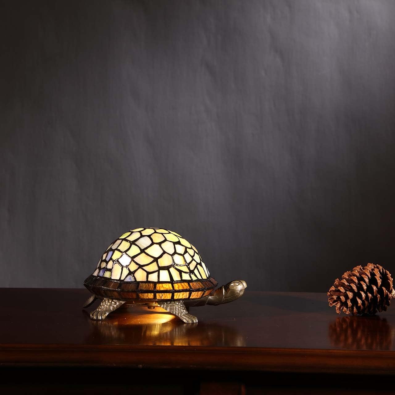 Bieye L10400 Tortoise Tiffany Style Stained Glass Accent Table Lamp Night Light for Bedside Living Room (Blue)