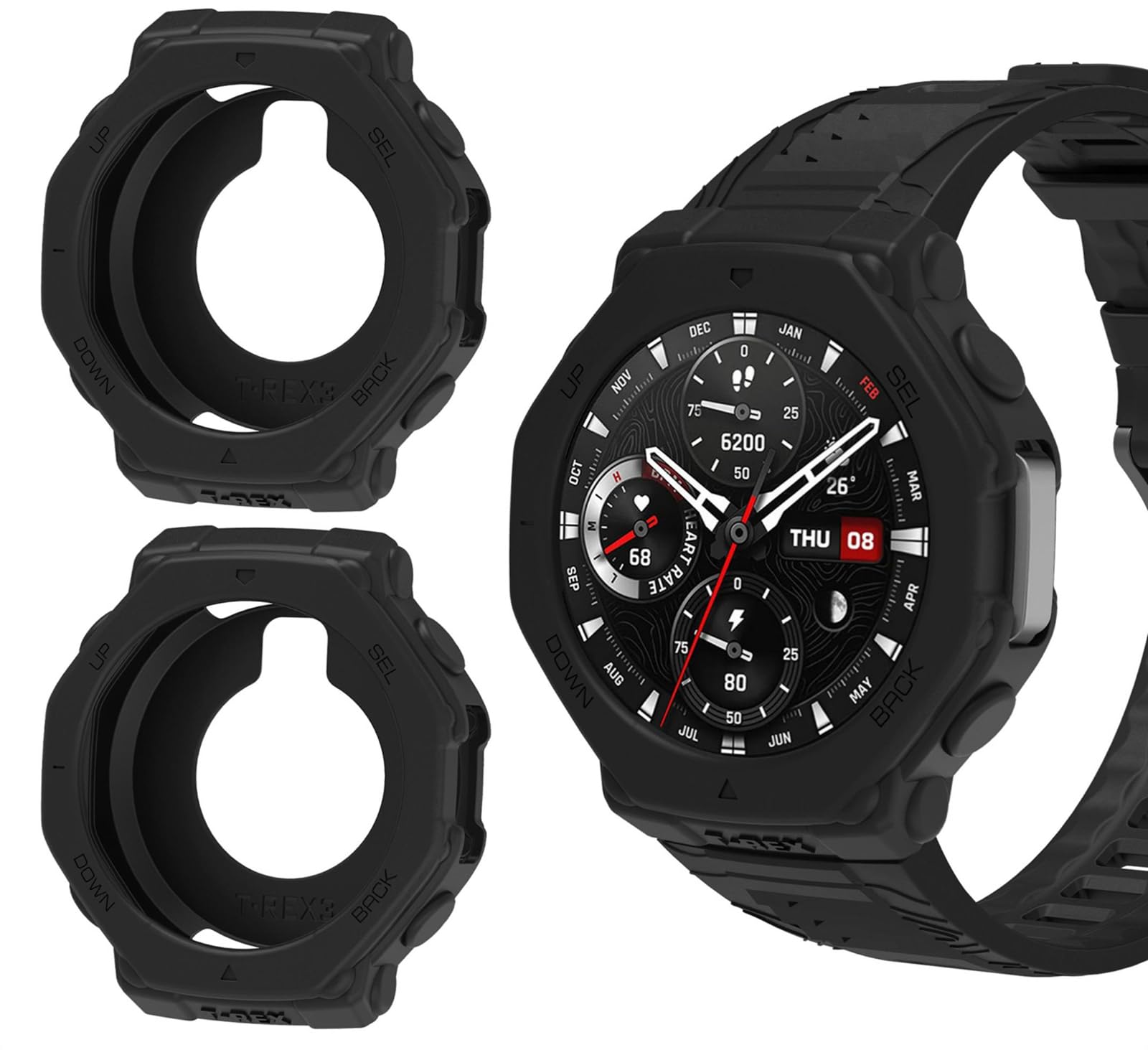 GIOPUEY Case Compatible with Amazfit T-Rex 3, [2 Pack] Soft TPU Silicone Case Cover Protective Cases – Black