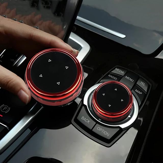 Multimedia Control Knob Cover, iDrive Multicolor Medium Changed to Large Knob Cover For BMW 1 2 3 4 5 7 Series X1 X3 X4 X5 X6 F30 F10 F11 F30 (Red)
