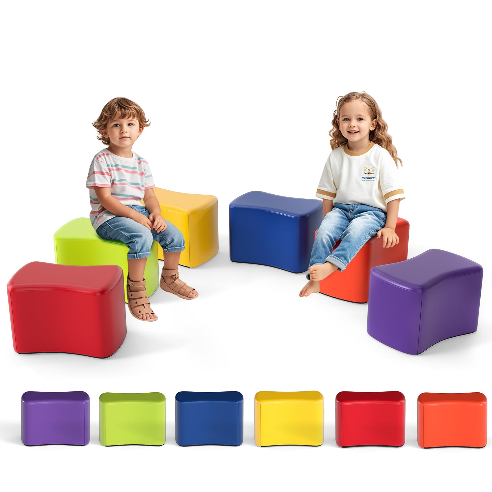 LIFEZEAL 6er Set Kinderhocker, Sitzhocker aus Schaumstoff, Kinder Fußhocker mit Bezug aus Kunstleder, Polstermöbel Kinderstuhl für Kinderzimmer, Kindergarten, Babyzimmer