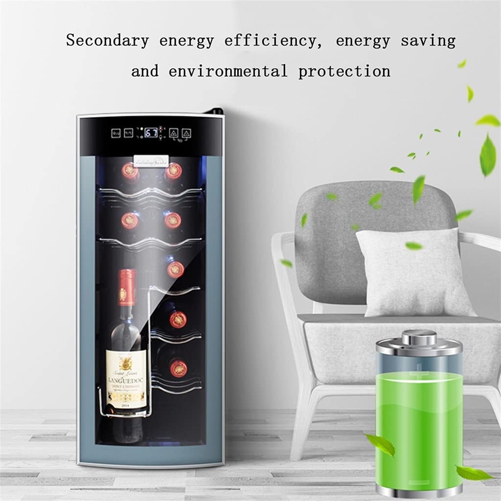 Bodega Independiente, Enfriador De Vino para 10 Botellas, Refrigerador De Vino con Temperatura Controlada, Barra De Hielo Doméstica, Refrigeración Electrónica (Gris 25 * 50 * 63,5 Cm)