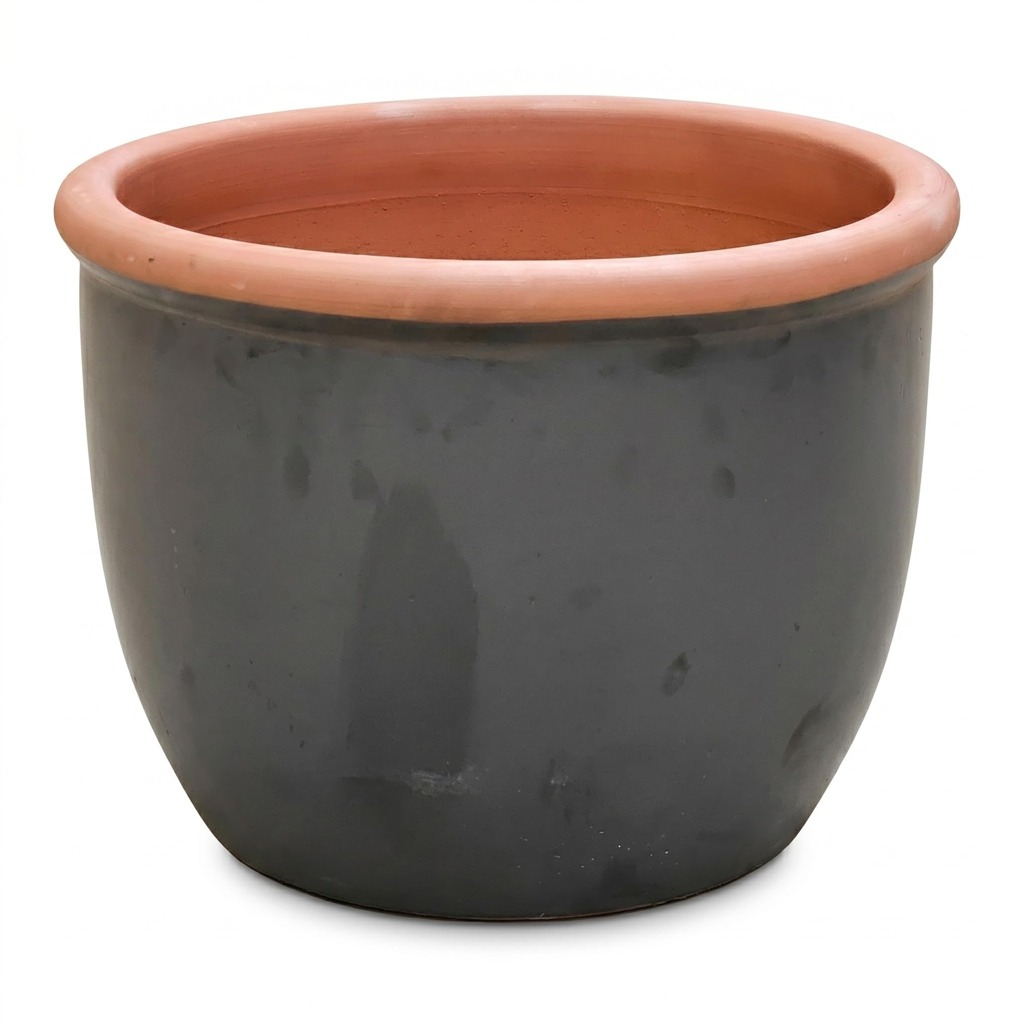 Pot de fleurs en céramique de qualité supérieure pour extérieur et jardin - Résistant au gel avec trou de fond - Fabriqué à la main - Durable et résistant aux intempéries - Anthracite - 36 cm x 28 cm