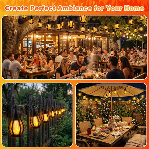 Upgraded Solar String Lights Outdoor, 31FT Solar Patio Lights with 10 Flickering Flame LED Bulbs, Waterproof Hanging Solar String Light for Outside Garden Backyard Porch Patio Bistro Party Decorations by Vivideal - Image 6