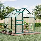 Garvee 6 x 6 FT Outdoor Greenhouse, Polycarbonate Greenhouses with Aluminum Frame, Sliding Door, Adjustable Roof Vent for Backyard, Green Houses for Outside Garden Backyard, Patio, Green
