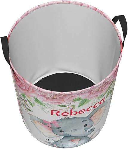 Miniatura 2 de Cesta de almacenamiento personalizada con nombre de elefante rosa rosa con asas para decoración de dormitorio, regalo