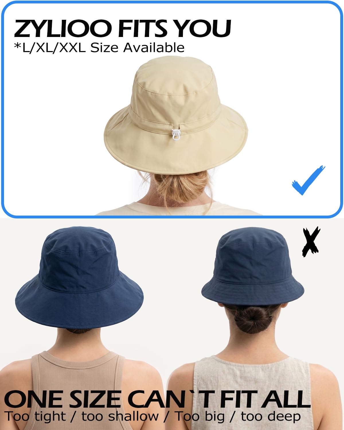 Zylioo Chapeau de soleil rafraîchissant XXL pour grandes têtes, grand chapeau bob réglable, chapeau à large bord façonnable pour randonnée, pêche, voyage