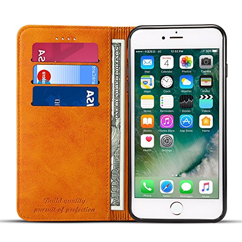 FLY HAWK iPhone 6/6S Leather Wallet Phone Case iPhone Case with Card Holder Kickstand Protective Flip Cover Khaki Cover