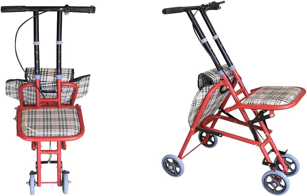 家庭用ポータブル折りたたみショッピングカート 高齢者向け - ブレーキレバーと歩行補助機能付き、押したり座ったりできるショッピングカ