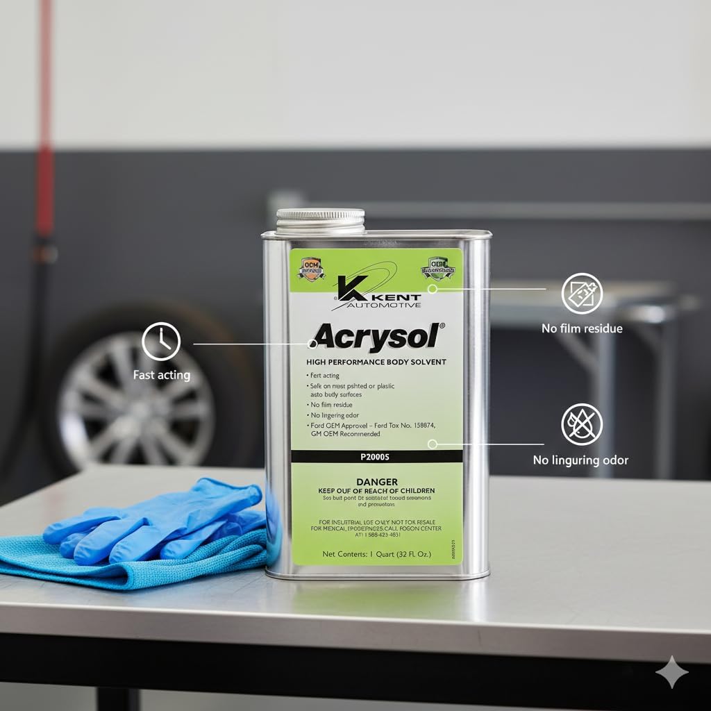 Kent ACRYSOL Body Solvent, Professional-Grade Surface Cleaner for Automotive Paint Prep – Fast-Acting Wax, Grease & Adhesive Remover, 1 Qt