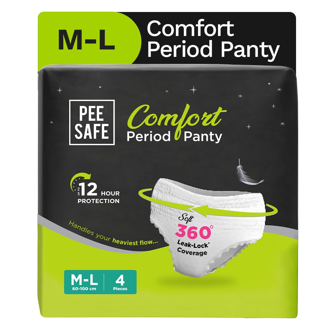 Pee Safe Comfort Period Panties | M-L | 4 Panties | 360° Protection | 12 Hr Protection | Leak Proof | Overnight Comfort | Rash & Toxin Free | Seamless Fit
