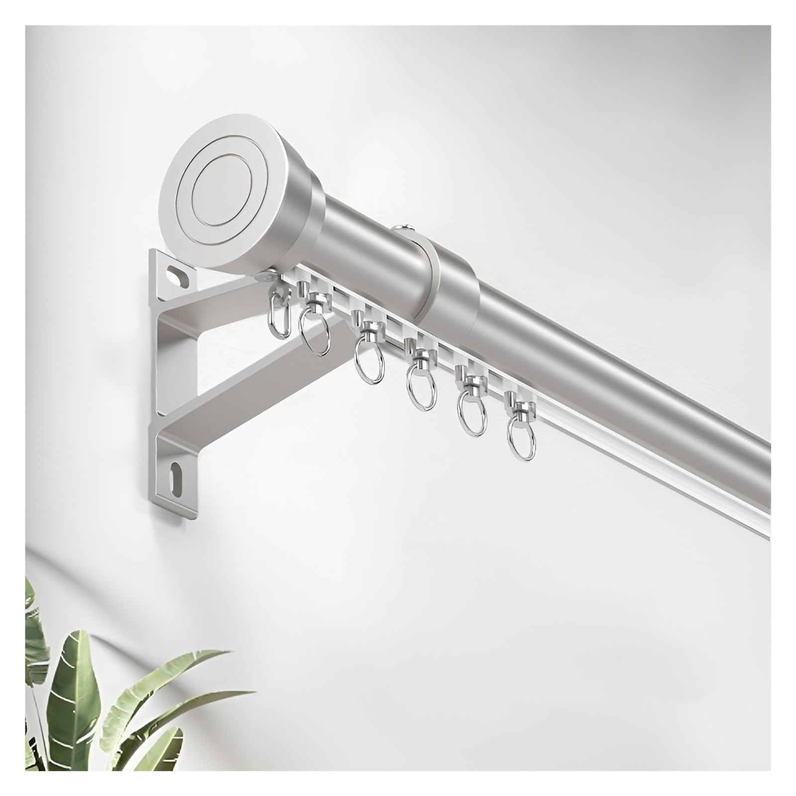 Cichy aluminiowy karnisz, 140 cm, uniwersalny, naścienny, rzymski karnisz z zaślepkami, przegroda pokoju, do zasłon i zasłon prysznicowych, szary
