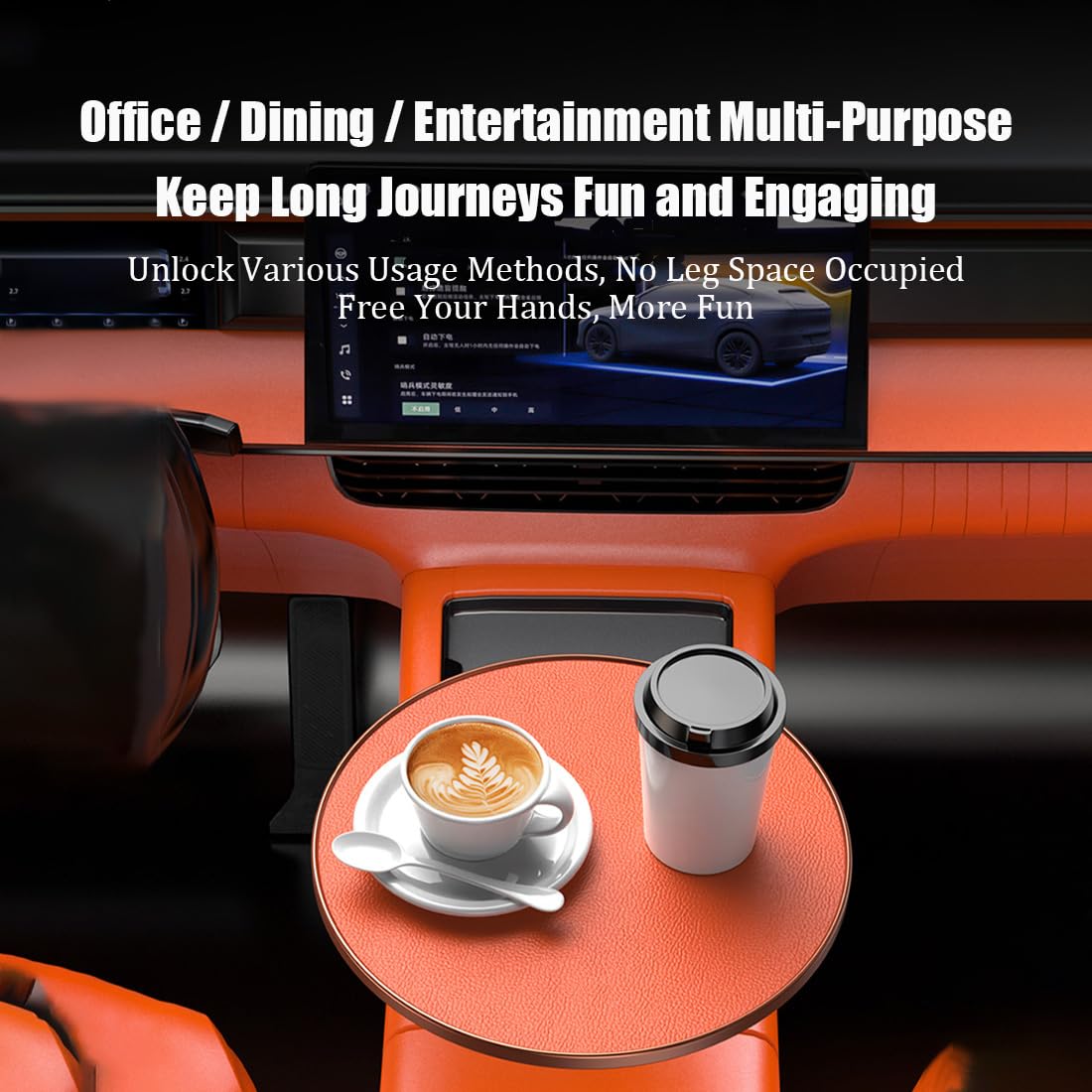 Tragbarer Autositz Tabletttisch, 360° Drehbarer Verstellbarer Montierbarer Laptop Auto Tisch Organizer Für Auto Fahrersitz, Rutschfeste PU-Leder Platte Für Mahlzeiten, Arbeit, Studium