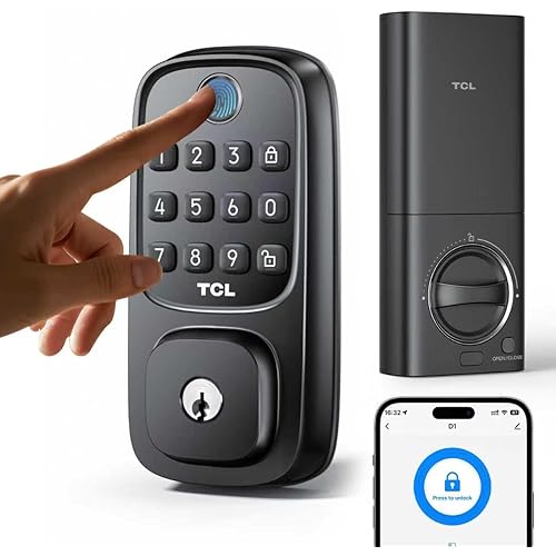 TCL D1 Smart Lock, Fingerprint Door Lock, Keyless Entry Keypad Deadbolt Lock for Front Door, Built-in WiFi, Works with Alexa/Google Assistant, Easy Installation, 8 Months Battery (Black)