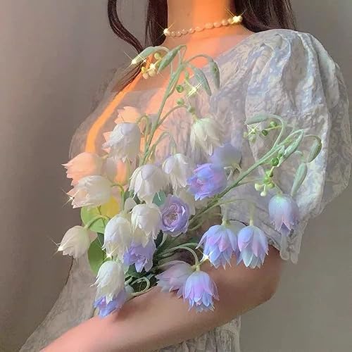 Miniatura 2 de 3 piezas de flores artificiales de seda de campanilla azul para exteriores, flores de seda sintética, lirio artificial grande del valle de lirio de