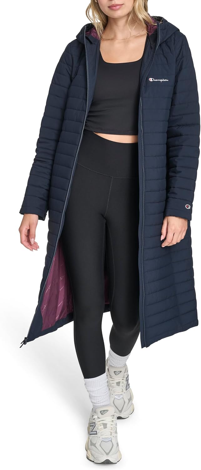 Champion womens Lightweight Long Hooded Puffer