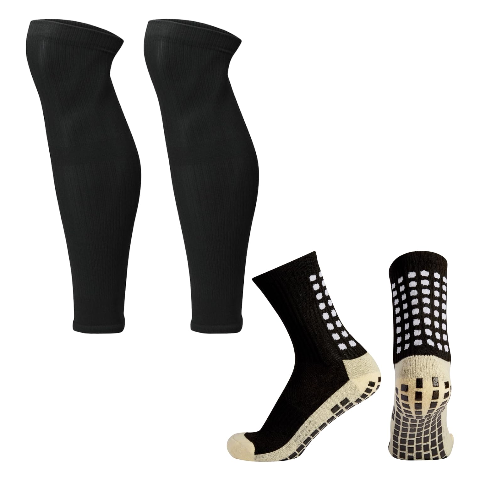 Kaik. Black Football Grip Socks Team Colour Set, Grip Socks And Football Cut Socks (Black)