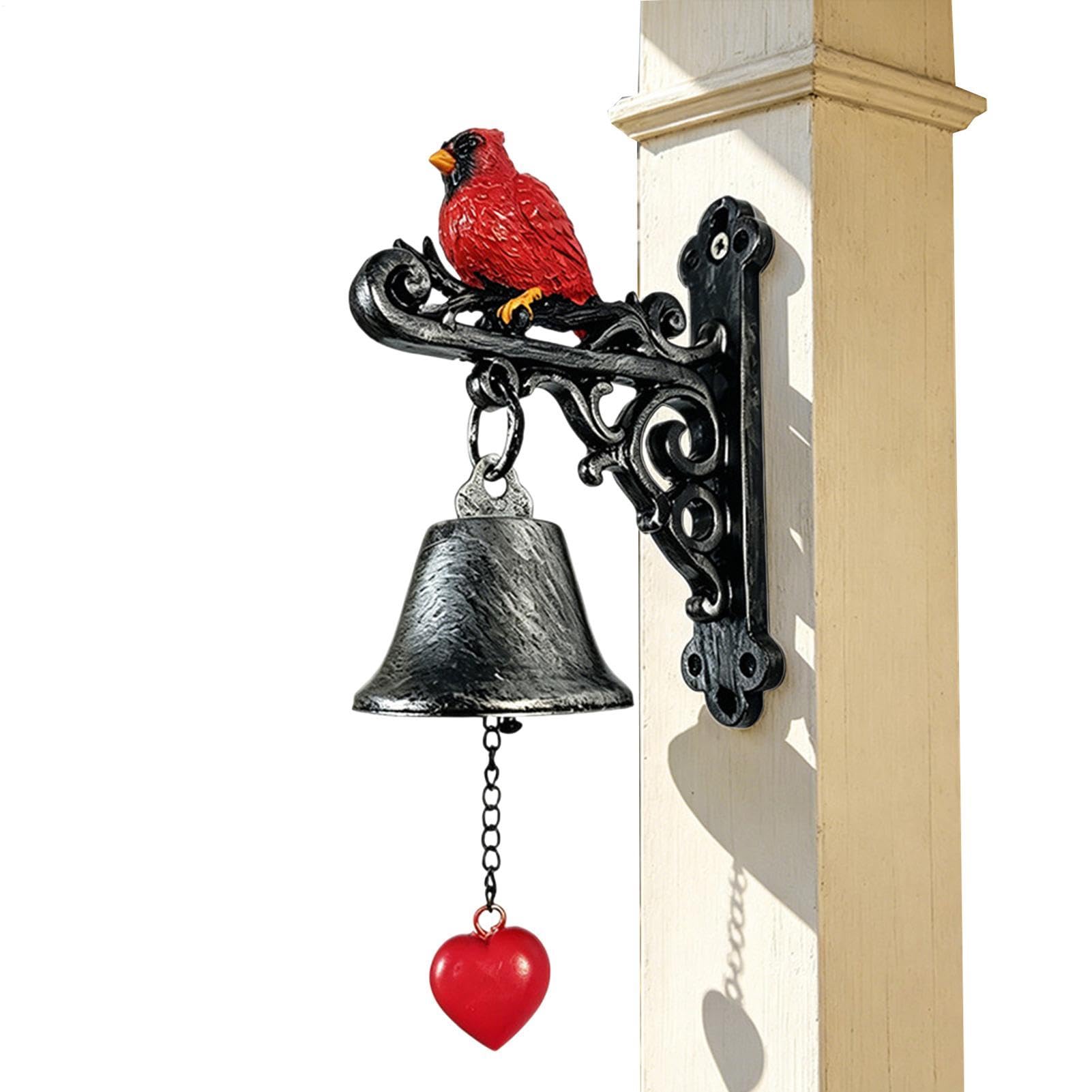 Cloche de porte en fonte Teksome et son oiseau cardinal rouge rétro
