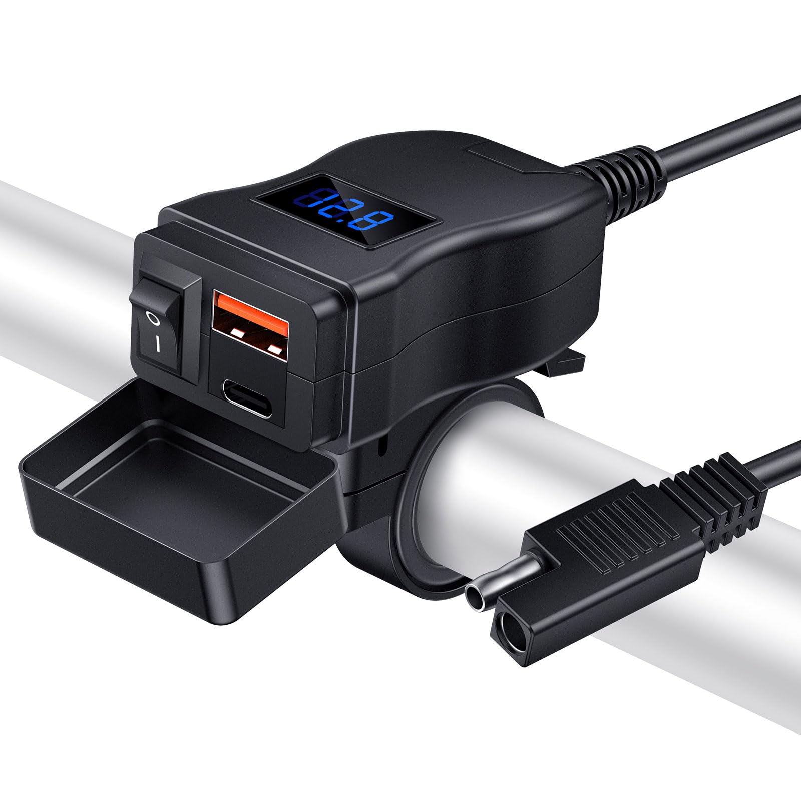 Chargeur de téléphone pour moto, double USB Quick Charge 3.0 Type C PD Chargeur USB pour moto avec interrupteur marche/arrêt (bleu)