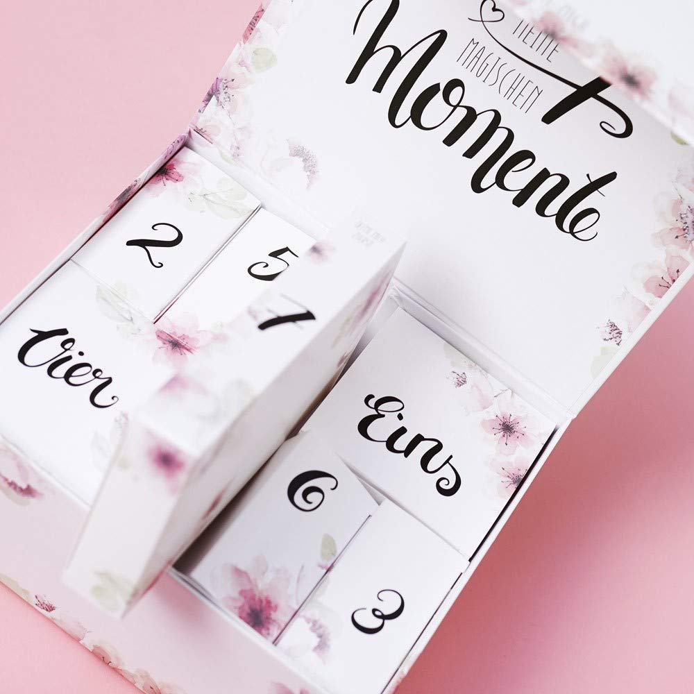 Hochzeits Countdown Kalender mit 7 Türchen für die letzten 7 Tage und einem 100 Tage Countdown, JGA Geschenk, Braut-Countdown-Kalender, Adventskalender für Braut, Brautbox zur Hochzeit, Brautgeschenk