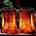 TONULAX Solar Lights Outdoor,Stump On Fire Torch Lights,Flickering Flame Lantern Lights,Solar Powered Landscape Decoration Lighting for Garden Patio Pathway Deck Yard Decor(2 Pack), Resin, Copper
