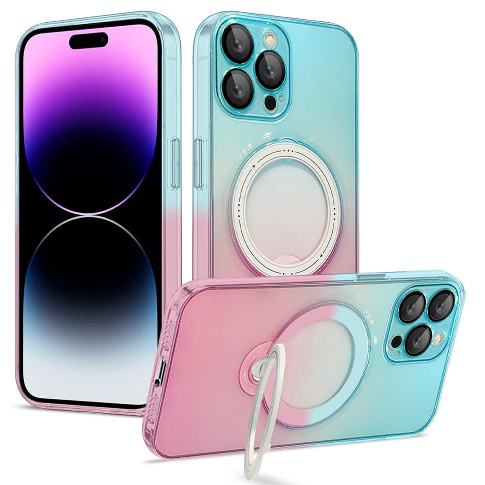 Couverture transparente dégradé vert rose avec étui magnétique 2en1 pour iPhone 13 Pro Max - 5