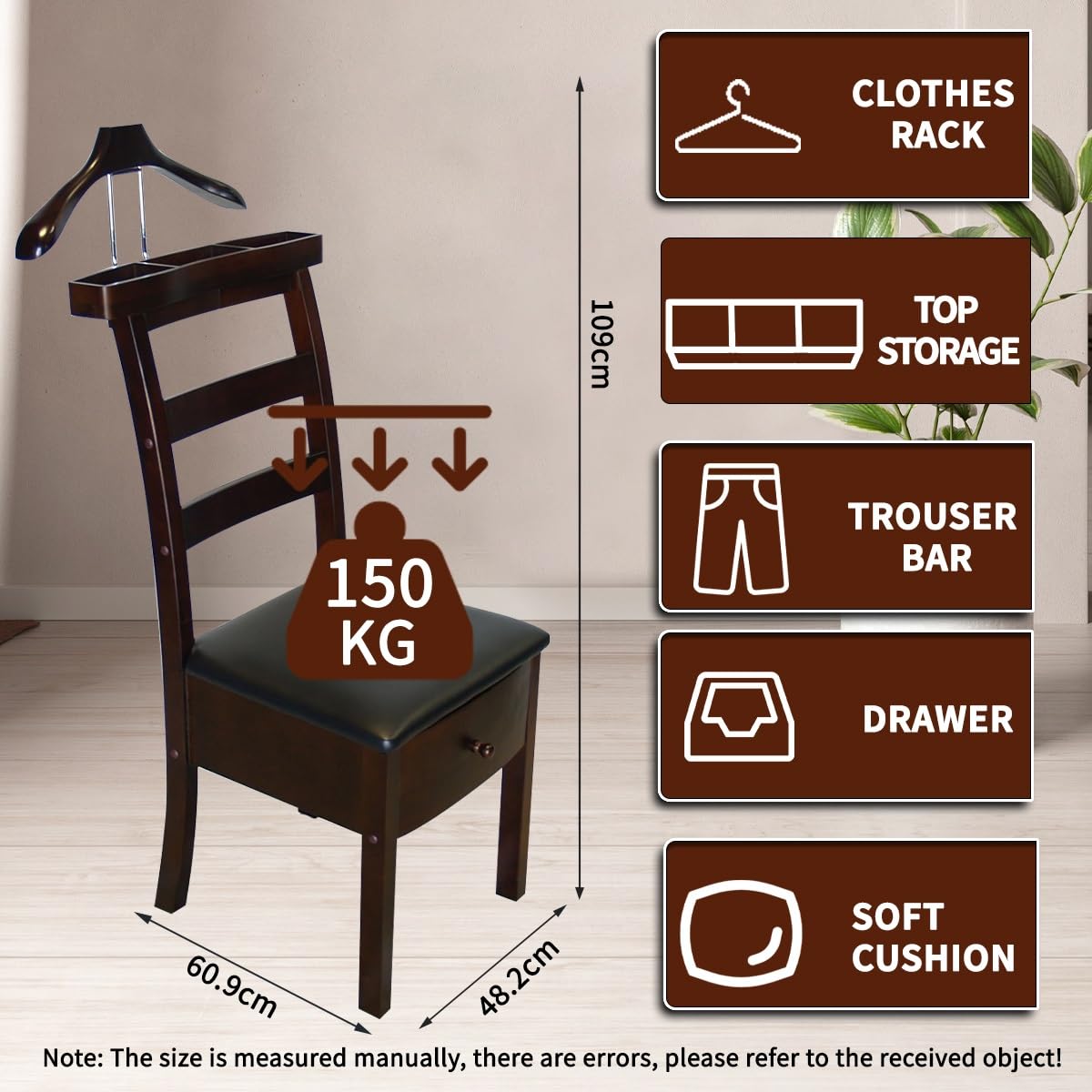 FOLREORP Valet Stand for Men Freestanding Suit Valet Stands for Women with Drawer and Storage Tray Men's Valet Stand with Contour Hanger and Trouser Bar for Entryway Office Living Room