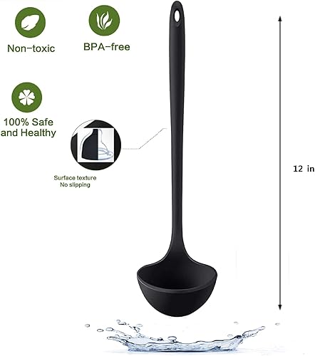 Miniatura 6 de Armrouns Juego de 2 cucharones de silicona de 12 pulgadas, cucharas de sopa de mango largo sin costuras y antiadherentes, resistentes al calor,