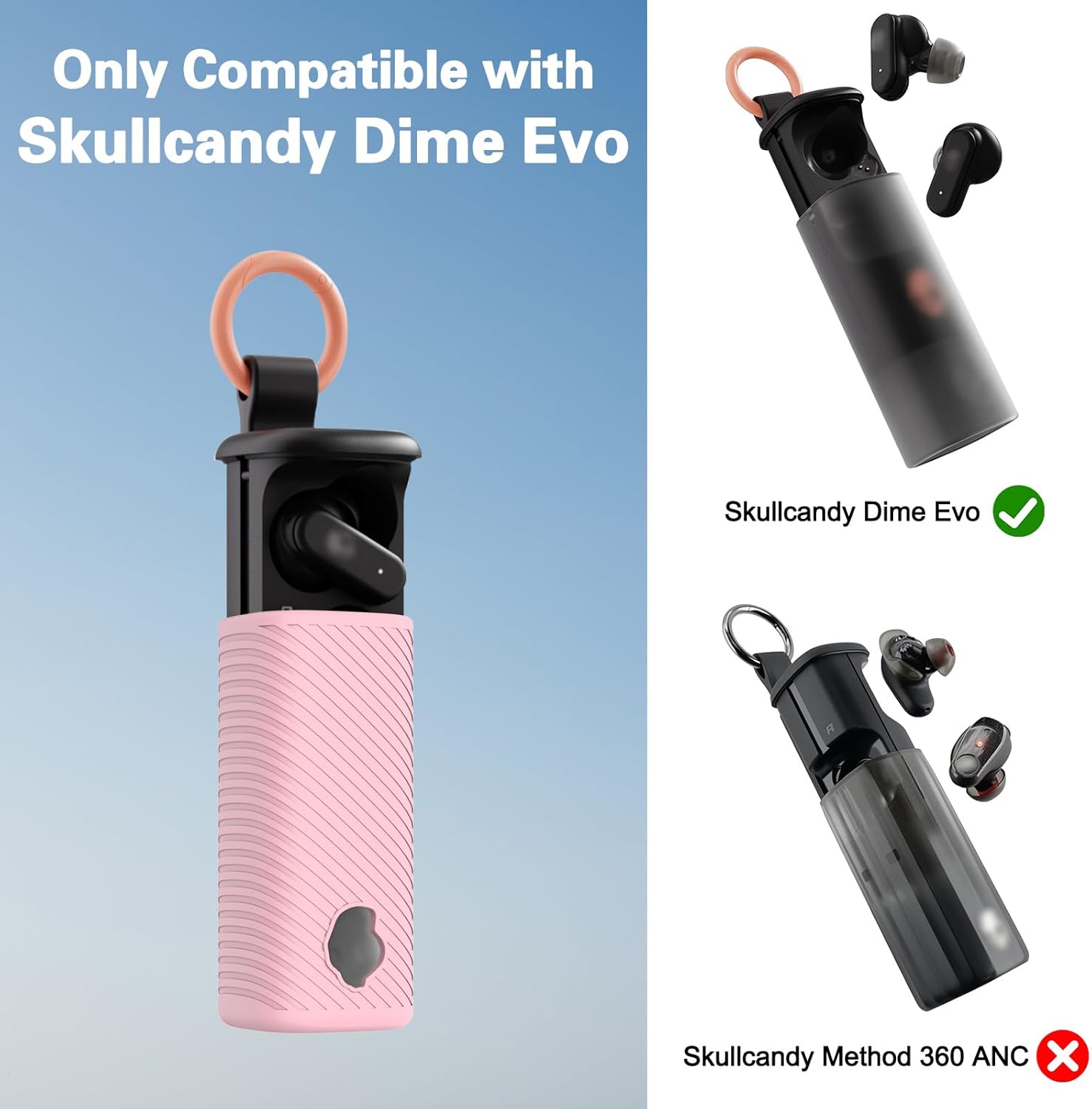 for Skullcandy Dime Evo Case Cover, Soft Silicone Protective Earbuds Case, Only Compatible with Skullcandy Dime Evo with Cleaner Kit Accessories Set(Pink) - Image 2