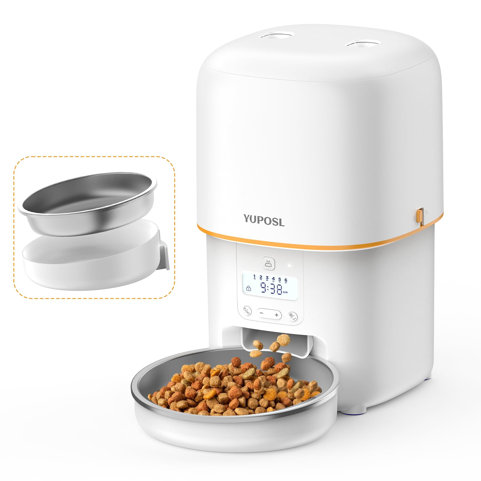 Automatic Cat Feeder, 3L Cat Food Dispenser with Anti-Jam Design, Over 180-day Battery Life, 1-6 Meals Per Day with Stainless Steel Cat Bowl, Keep Dry Food Fresh, Timed Pet Feeder Also for Small Dog